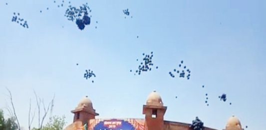 बीकानेर में कलेक्ट्रेट परिसर के बाहर उडे काले गुब्‍बारे