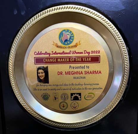 Dr. Meghna Sharma of MGSU honored with "Change Maker of the Year 2022" Award