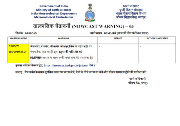 rajasthan weather alert